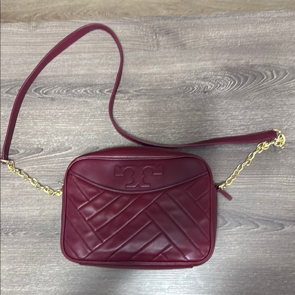 Tory Burch Red and Gold Quilted Crossbody Bag